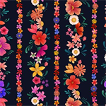 Clothworks - Morning Glory - Digital Floral Stripe, Black