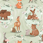 3 Wishes - Flannel - Baby In Bloom - Woodland Animals, Green