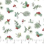 Northcott - Home For Christmas - Greenery Toss, White