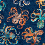 Quilting Treasures - Deep Sea Dazzle - Octopus, Navy