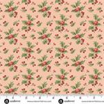 Andover Fabrics - Jingle Bell - Holly Branch, Strawberry Creme