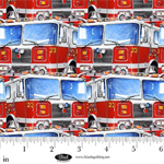 Blank Quilting - Fire Alarm - Fire Trucks, Red