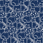 Quilting Treasures - Meow Meow Meow - Packed Cats, Navy