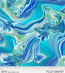 P & B Textiles - Fluidity II - Swirls, Blue/Teal