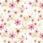 Wilmington Prints - Peony Blossoms - Flowers & Gold, White