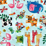 Blank Quilting - Zoo Crew - Character Allover, Soft Blue