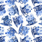 Blank Quilting - Blue Jubilee - Tossed Teacups, White