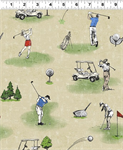 Clothworks - Tee Time! - Golfing Toile, Dark Butter