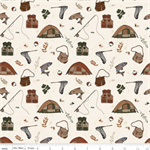 Riley Blake - Designer Flannel - Let's Wander - Gone Fishing, Cream