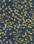 Timeless Treasures - Birds - (Janelle) - Metallic Leaves, Navy
