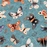 Quilting Treasures - Night Owls - Moths, Dusty Teal