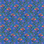 Clothworks - Earth Song - Digital Viney Floral, Royal Blue Metallic