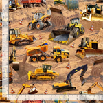 Timeless Treasures -  Keep on Truckin' - Construction Site Scene, Brown