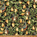 Hoffman California - In A Pear Tree - Pears & Birds, Black/Gold