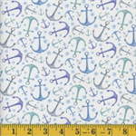 Mook Fabrics - Maritime - Watercolor Anchors, White