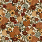 P & B Textiles - Autumn Homestead - Packed Pumpkins, Ecru/Multi