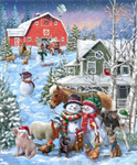 Windham Fabrics - Winter Wonder - 36^ Snow Friends Puff Panel, Icy Blue