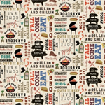 Clothworks - Backyard BBQ - Words, Light Khaki