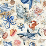 Quilting Treasures - Nauticus - Sea Creatures, Cream