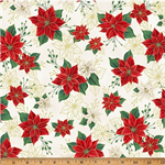 Hoffman California - Blooming Holidays - Red & White Poinettias, Natural/Gold