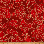 Hoffman California - Christmas Wish - Swirling Leaves, Scarlet/Gold