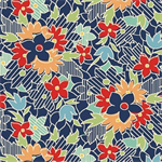 Quilting Treasures - Audrey - Retro Linear Floral, Navy