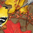 Clothworks - Fall Feast - Birds & Leaves, Light Brown