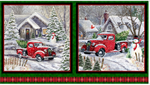 Quilting Treasures - Winter Greetings - 24^ Panel Red Truck Patches, Forest