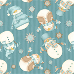 Henry Glass - I Love Sn'Gnomies Flannel - Tossed Snowman, Dark Aqua