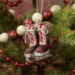 Ornament - Ice Skate Pair, Buffalo Check