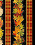 Timeless Treasures - Autumn Leaves - 11^ Mums & Leaves Stripe, Black