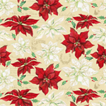 Wilmington Prints - Christmas Joy - Large Poinsettia and Words, Red/Cream