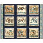 Quilting Treasures - Kindred Spirits - 36^ Elephant Picture Patches Panel, Navy