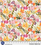 P & B Textiles - 108^ Whispering Gardens - Watercolor Floral, Orange/Multi
