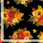 Timeless Treasures - Give Thanks - Flower Bouquets, Black