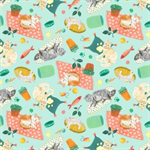 Timeless Treasures - Cats - Lounging Cats, Green