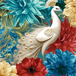 Blank Quilting - Alabaster Wings - Peafowls and Flowers, Teal