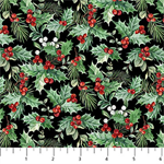 Northcott - Home For Christmas - Packed Holly, Black