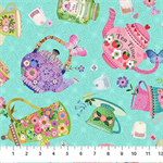 Northcott - My Cup of Tea - Tea Party, Light Teal