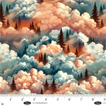 Blank Quilting - Wilderness Song - Clouds With Trees, Blue