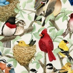 Elizabeth Studio - Beautiful Birds - Tossed Songbirds, Cream