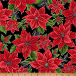 Hoffman California - Blooming Holidays - Poinsettias, Onyx/Silver