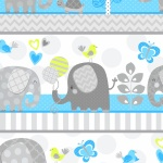 Studio E - Hello Baby Flannel - Large Elephant Stripe, Blue