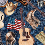 Quilting Treasures - American Country - Guitars, Navy