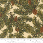 Moda - Merry Manor Metallic - Pine Cones, Cream