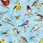 Quilting Treasures - Drawn to Birds - Tossed Birds, Sky Blue