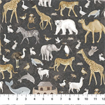 Northcott - Two By Two - Medium Animals, Charcoal