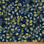 Hoffman California - In A Pear Tree - Green & Blue Leaves, Navy/Gold
