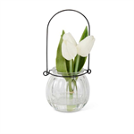 Glass Bottle - Tulips 7^, White