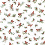 P & B Textiles - Woodland Whispers - Cardinals Allover, White